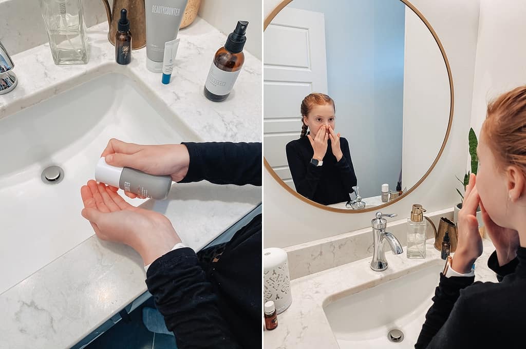 teen rubbing on acne treatment