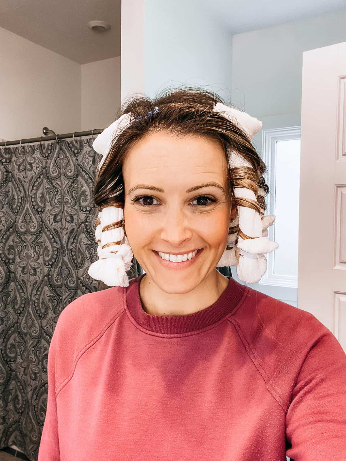 Long hair styled in soft heatless curls
